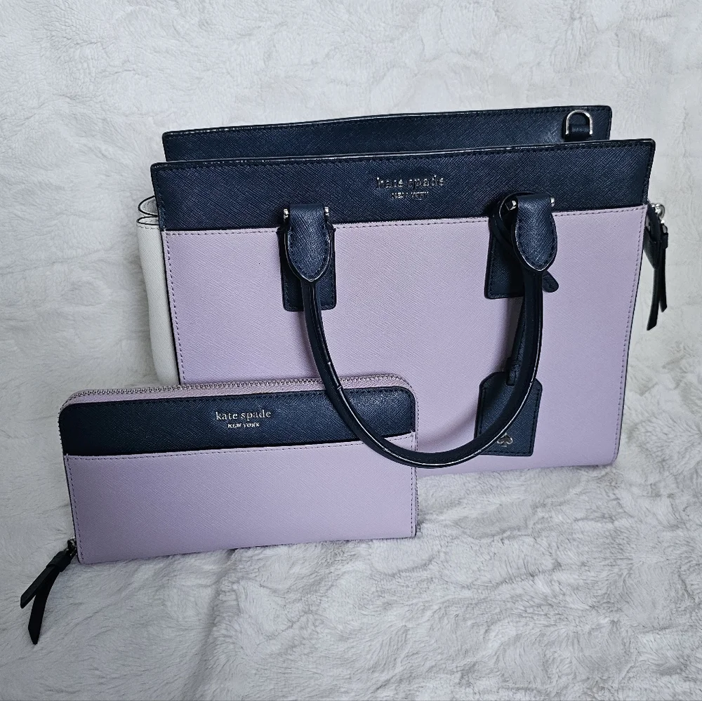 Kate Spade Cameron Medium Lavender Satchel AND Large Continental Wallet Set ♠ - Picture 1 of 16